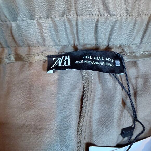 Zara Green Linen Pant Womens L Beachy Coastal Summer Spring Staple Capsule Boho - Picture 3 of 7